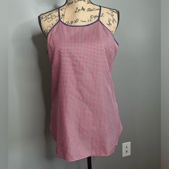 4/$25 Ann Taylor factory top blouse size LP red white blue summer travel office - Picture 1 of 7